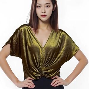 Code x Mode Gold Metallic Tie Front Blouse